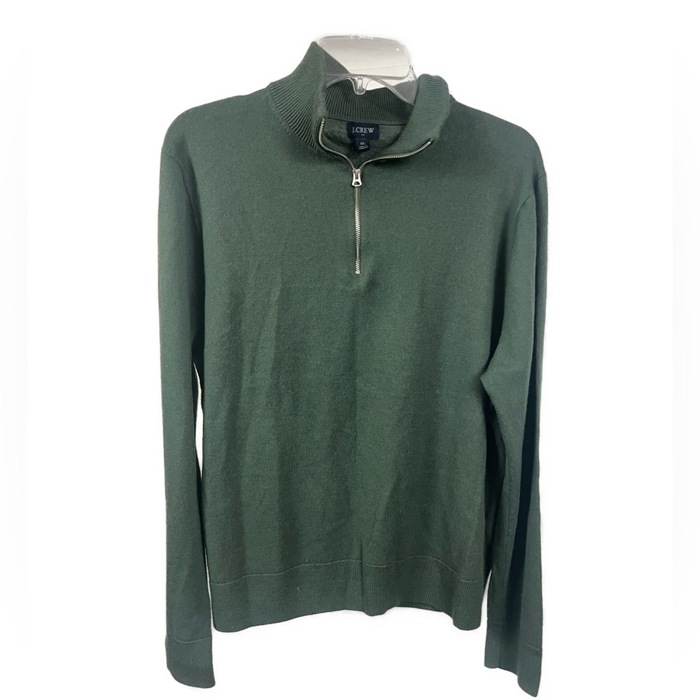 J. Crew‎ Men's Merino Wool Blend Green Quarter Zip Pullover Sweater- Size XL - Picture 2 of 8